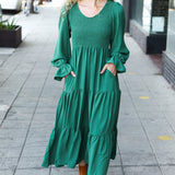 Beautiful You Green Smocked Ruffle Sleeve Maxi Dress