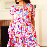 Feel Your Best Multicolor Floral Tiered Front Tie Pocketed Dress