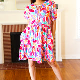 Feel Your Best Multicolor Floral Tiered Front Tie Pocketed Dress