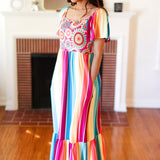 Feeling Bold Fuchsia & Teal Striped Medallion Crochet Print Dress