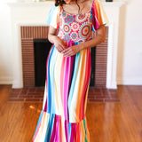 Feeling Bold Fuchsia & Teal Striped Medallion Crochet Print Dress