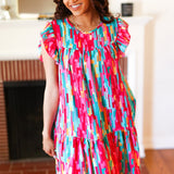 Feeling Bold Multicolor Abstract Print Tiered Ruffle Sleeve Dress