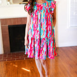 Feeling Bold Multicolor Abstract Print Tiered Ruffle Sleeve Dress