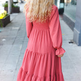 Beautiful You Lock Eyes Marsala Smocked Ruffle Sleeve Maxi Dress