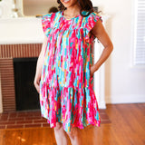 Feeling Bold Multicolor Abstract Print Tiered Ruffle Sleeve Dress