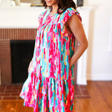 Feeling Bold Multicolor Abstract Print Tiered Ruffle Sleeve Dress