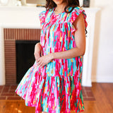 Feeling Bold Multicolor Abstract Print Tiered Ruffle Sleeve Dress