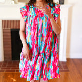 Feeling Bold Multicolor Abstract Print Tiered Ruffle Sleeve Dress