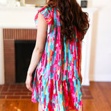 Feeling Bold Multicolor Abstract Print Tiered Ruffle Sleeve Dress