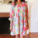 Look Of Love Lime & Coral Patchwork Print V Neck Dress