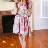 Look Of Love Lime & Coral Patchwork Print V Neck Dress