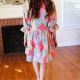 Look Of Love Lime & Coral Patchwork Print V Neck Dress