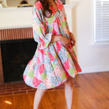 Look Of Love Lime & Coral Patchwork Print V Neck Dress