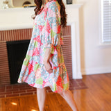 Look Of Love Lime & Coral Patchwork Print V Neck Dress