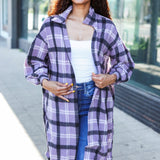 Fall Vibes Lavender Plaid Hacci Knit Open Cardigan