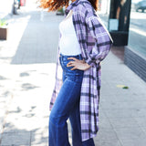 Fall Vibes Lavender Plaid Hacci Knit Open Cardigan