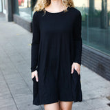 Classic Elegance Black Long Sleeve Shift Knit Dress