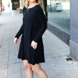 Classic Elegance Black Long Sleeve Shift Knit Dress