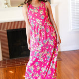 Pink Floral Print Fit and Flare Sleeveless Maxi Dress