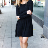 Classic Elegance Black Long Sleeve Shift Knit Dress