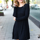 Classic Elegance Black Long Sleeve Shift Knit Dress