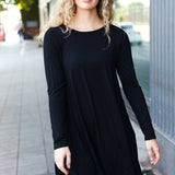 Classic Elegance Black Long Sleeve Shift Knit Dress