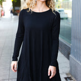 Classic Elegance Black Long Sleeve Shift Knit Dress