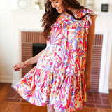 Multicolor Geometric Midi Flutter Sleeve Dress