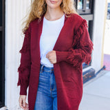 Beautiful You Burgundy Fringe Detail Knit Cardigan