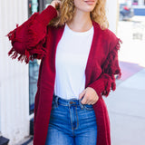 Beautiful You Burgundy Fringe Detail Knit Cardigan