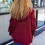 Beautiful You Burgundy Fringe Detail Knit Cardigan