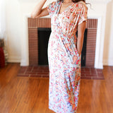 Mint Floral Paisley Surplice Elastic Waist Maxi Dress