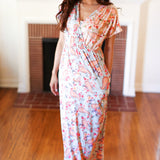 Mint Floral Paisley Surplice Elastic Waist Maxi Dress