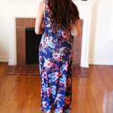 Navy Floral Fit and Flare Sleeveless Maxi Dress