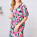 Multicolor Flat Floral Tiered Front Tie Pocketed Dress