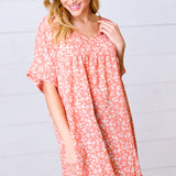 Peach Ditzy Floral Woven Dolman V Neck Dress