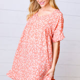 Peach Ditzy Floral Woven Dolman V Neck Dress