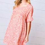 Peach Ditzy Floral Woven Dolman V Neck Dress