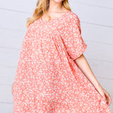 Peach Ditzy Floral Woven Dolman V Neck Dress