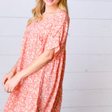 Peach Ditzy Floral Woven Dolman V Neck Dress