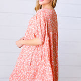 Peach Ditzy Floral Woven Dolman V Neck Dress