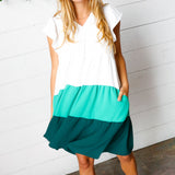 Seafoam & Emerald Tiered Frill Sleeve Midi Dress