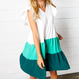 Seafoam & Emerald Tiered Frill Sleeve Midi Dress