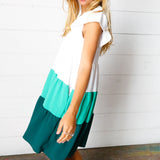 Seafoam & Emerald Tiered Frill Sleeve Midi Dress