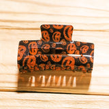 Orange & Black Glitter Jack-O-Lantern Halloween Hair Claw