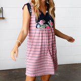 Pink Floral & Striped Yoke Babydoll Dress