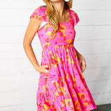 Fuchsia & Orange Tropical Floral Square Neck Dress