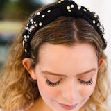 Black Stone & Gem Football Embellished Top Knot Headband