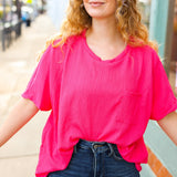 Be Bold Coral Crinkle Texture Pocketed Dolman Top