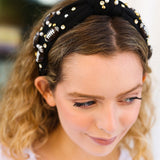 Black Stone & Gem Football Embellished Top Knot Headband